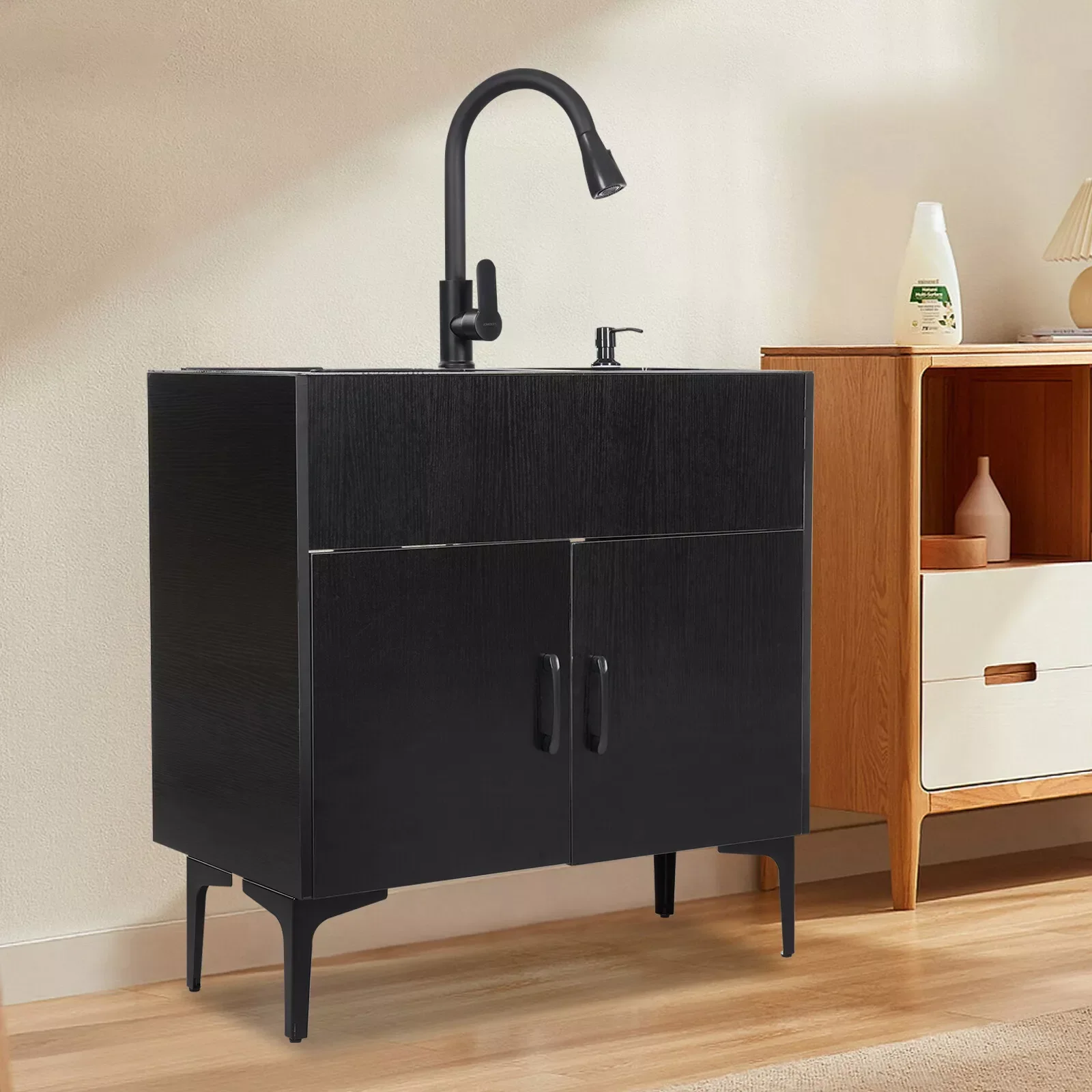 Laundry Sink Stainless Steel Utility Sink Cabinet with Sink with Flexible Faucet 6