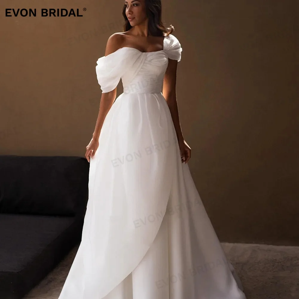 

EVON Elegant Strapless Off The Shoulder A-Line Wedding Dresses For Women 2024 Pleat Backless Simple Bridal Gown Vestido De Novia