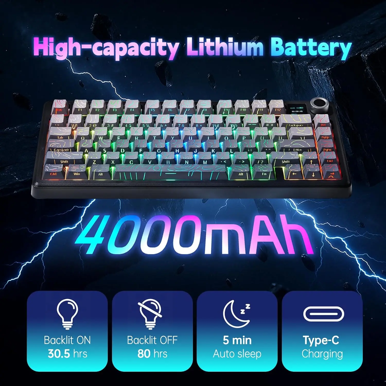 Aula F75 MAX Wireless Gaming Keyboard With Smart Digital Screen and Knob 75% Hot Swappable 3Mode RGB Backlit Mechanical Keyboard 2