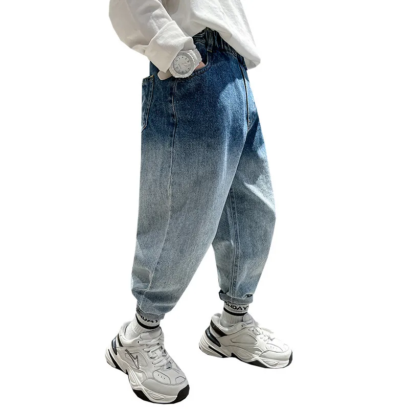 

Loose Style Kids Boy Spring Autumn Tie Dye Gradient Jeans 5-14 Years Teenage Denim Pencil Pants Children Stretch Casual Trousers