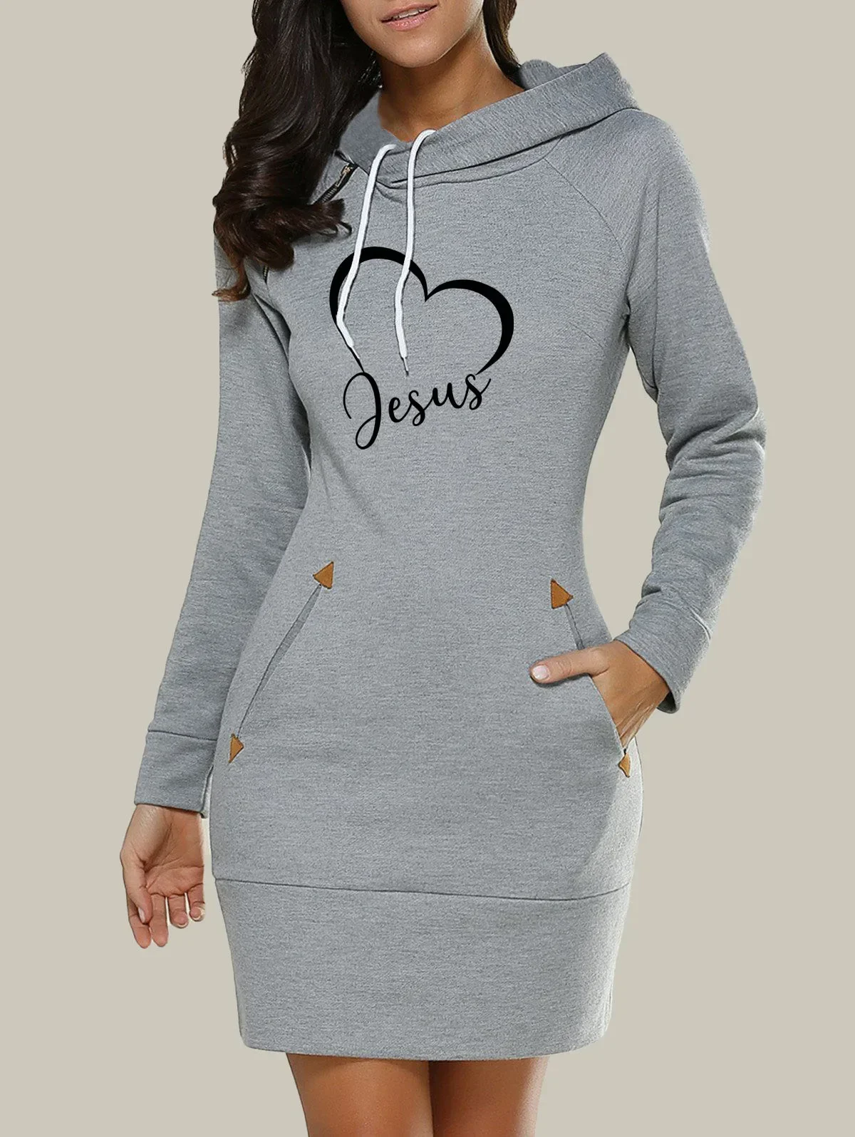 

Spring Autumn Womens Sweatshirt Dresses Pockets Fashion Ladies Casual Zip Neckline Sports Skirt Warm Simple Daily Hooded Dress