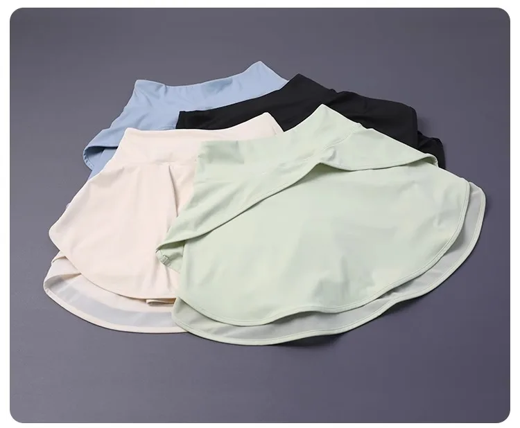 NO WORRY Tennisrock mit integrierten Shorts - Hochtaillierter Workout-Skort für Laufen/Yoga | Einfarbig mit Futter & Rutschfestigkeit – Detail 1