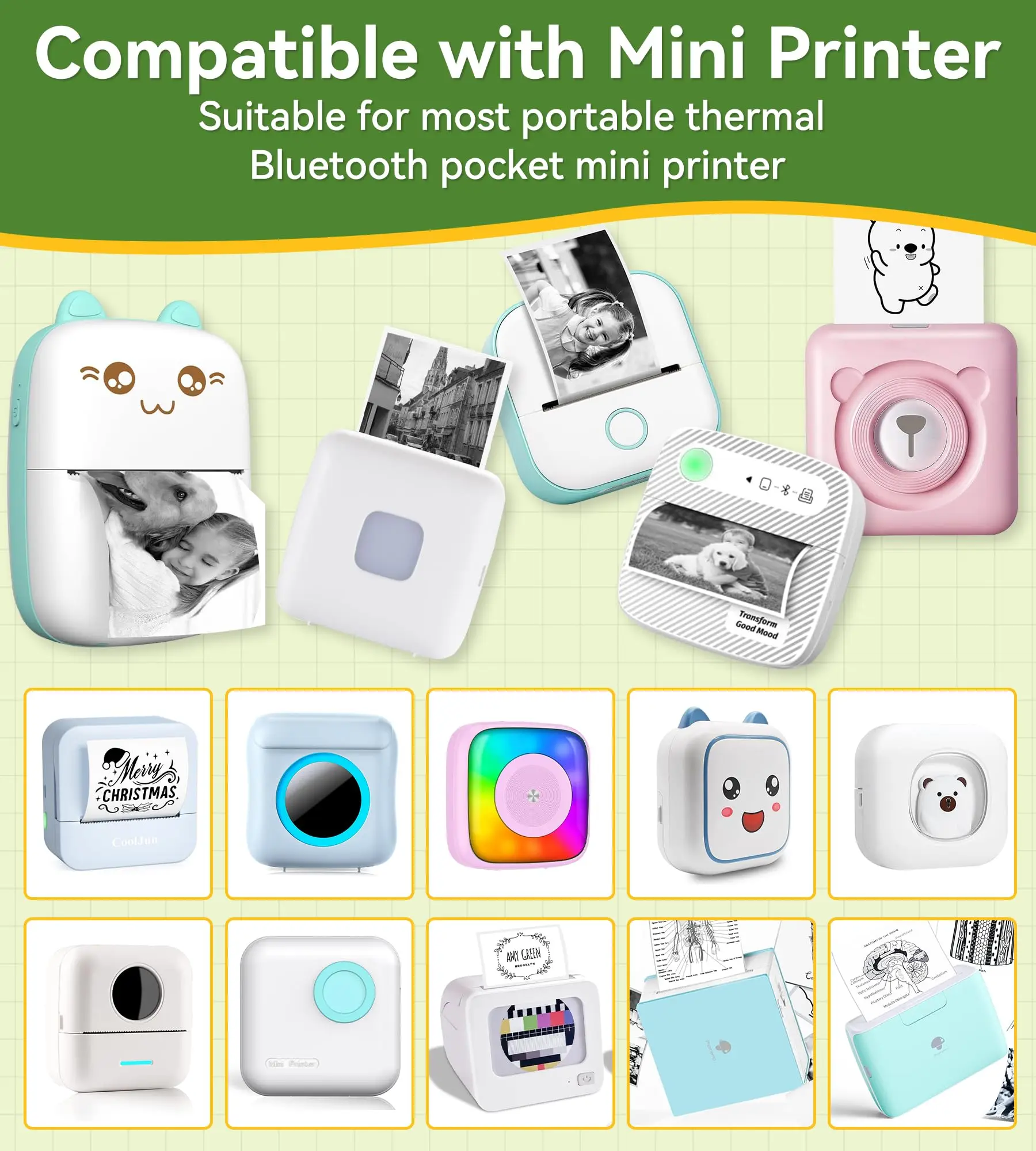 Mini Sticker Printer Photo Paper Thermal Printer Paper Self-Adhesive 6 Roll for PeriPage A6 T02 M02
