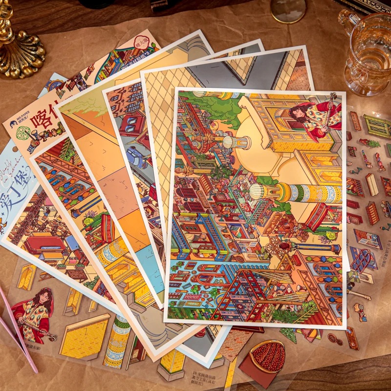 3D 풍경 스티커 브랜드 뉴 오리지널 시티 로밍 시리즈 미니 스티커 장 디컴프레션 콜라주 스티커 장식