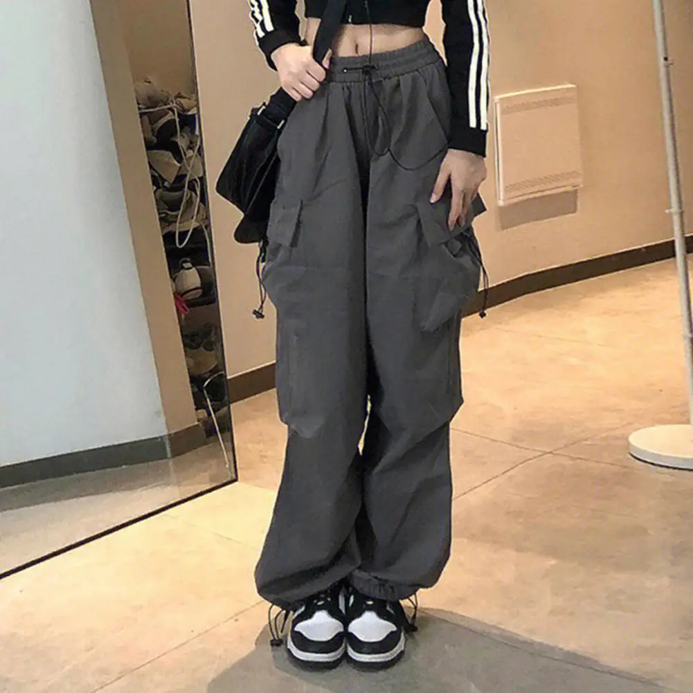 Chic Women Trousers Solid Color Casual Rapper Lady Cargo Trousers  Deep Crotch Women Cargo Pants Lady Garment