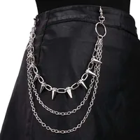 New Punk Rivets Pants Chain for Women Men Hip Hop Silver Color Multilayer Waist Chain Dress Jewelry Gothic Rock Accessories