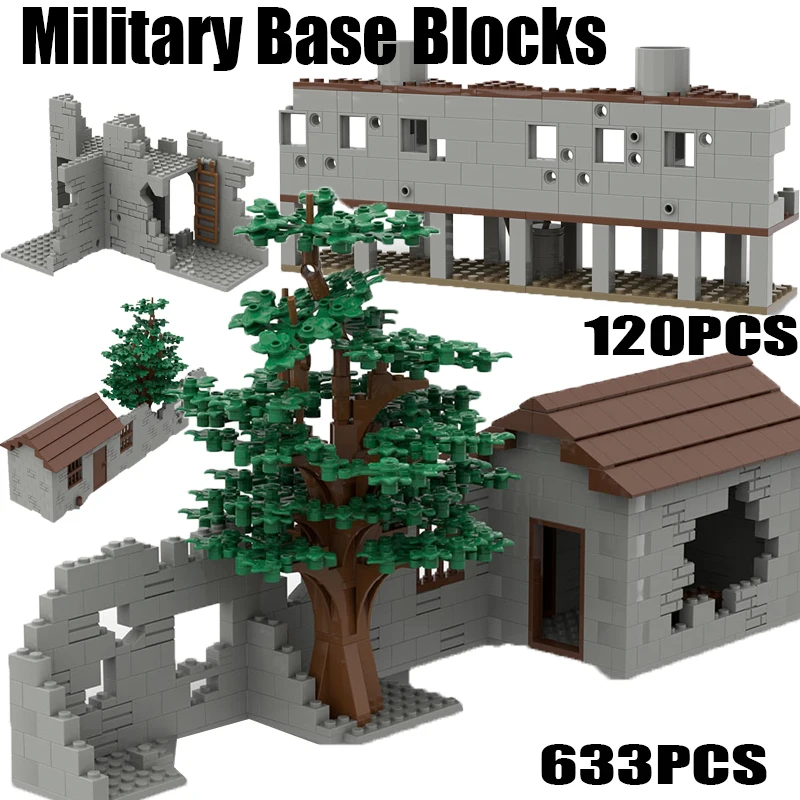 

MOC Military Base Scene Building Blocks SWAT House Ruin Solider Figures Army Fortress Blockhouse Weapons Accessories Bricks Toys