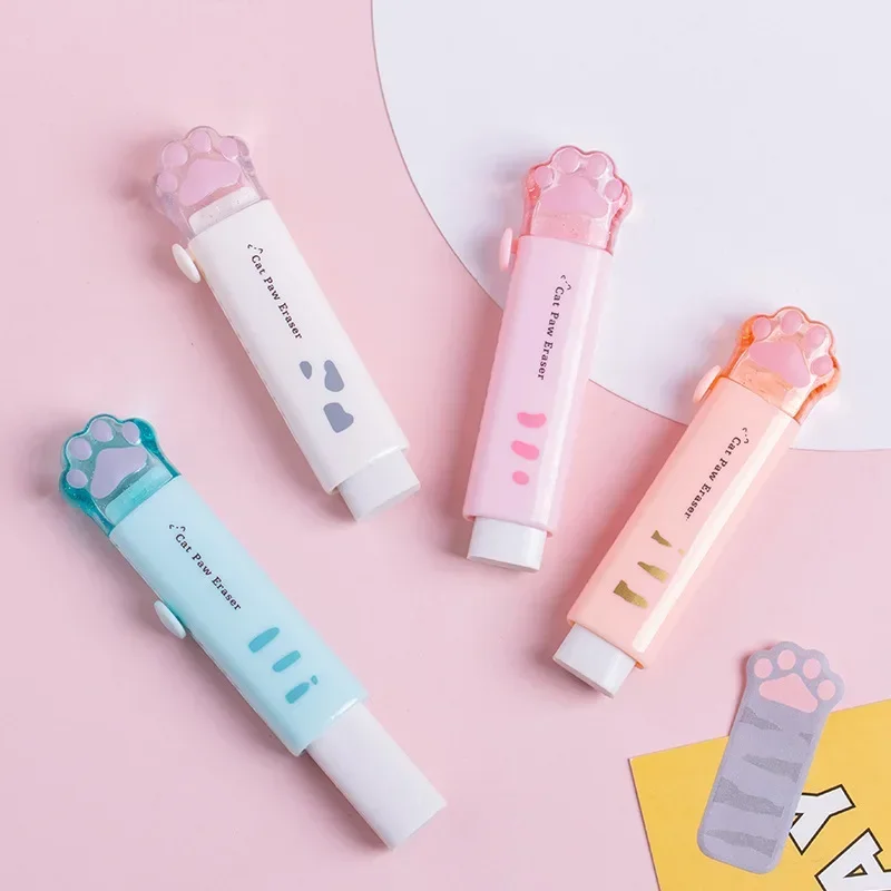 Kawaii Push Type Erasers Cat Paw Rubber Pencil Erasers Wipe Clean Correction Tools Kids Toys Stationery School Office Supplies pencil eraser eraser pen plasticine eraser eraser refillable pen biscuit eraser kneadable eraser retractable eraser