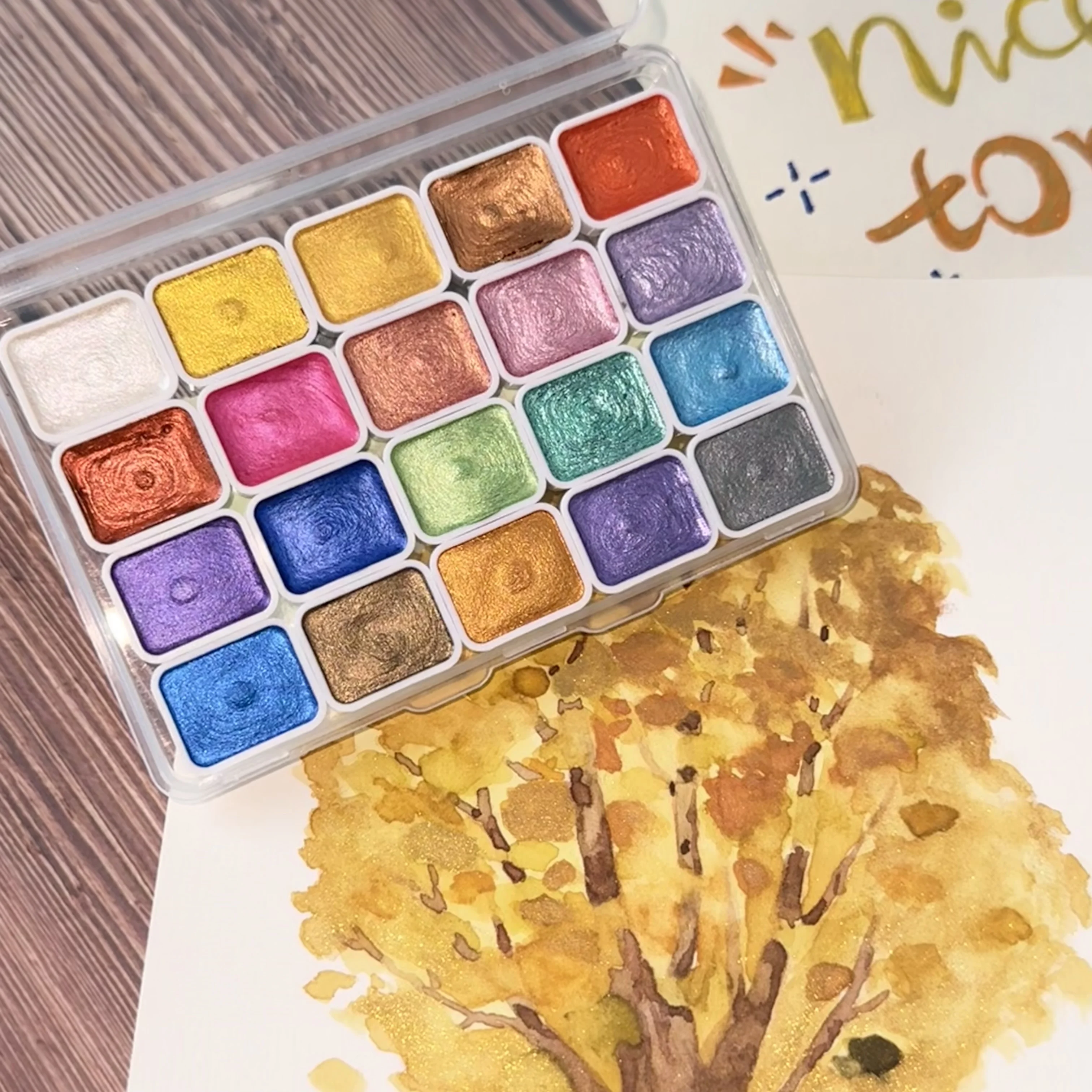 20 Colors Watercolor Paint Set Multiple Color Options Pearlescent Effect Portable Design Painting Writing Adults