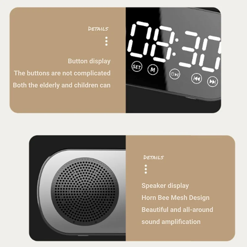 Smart LED Mirror Bluetooth Alarm Clock with Speaker Functionality