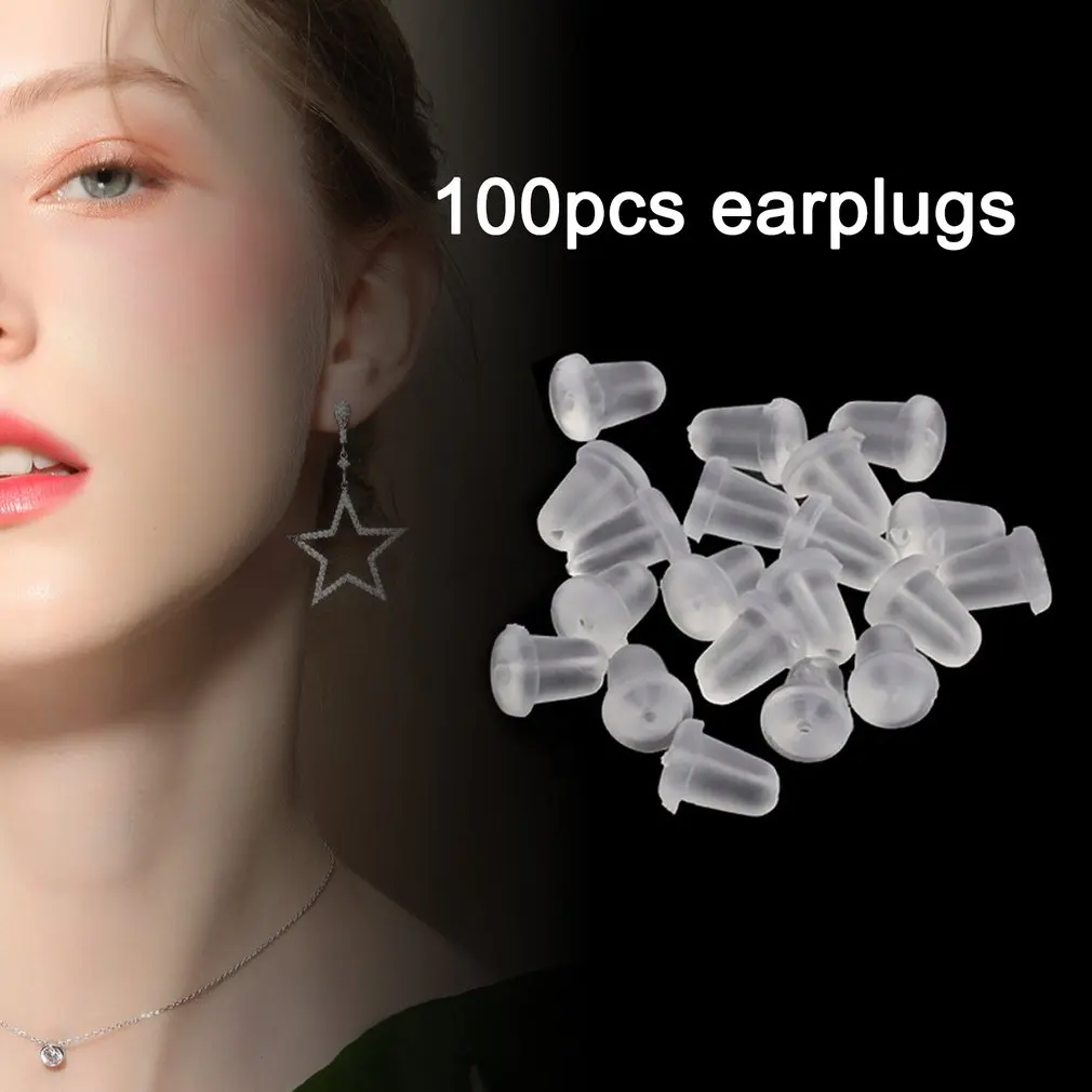 

2022 100pcs/lot Bullet-shaped Round Rubber Earring Backs Stoppers Ear Stud Cap Transparent Ear Plugging DIY Earrings Accessories