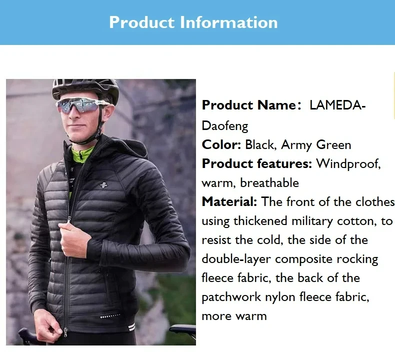 Description Picture 3 of itemLameda Men Winter Cycling Jackets Windproof And Warm Cotton Clothing Long-sleeved Jacket Mtb Cycling Clothing Winter