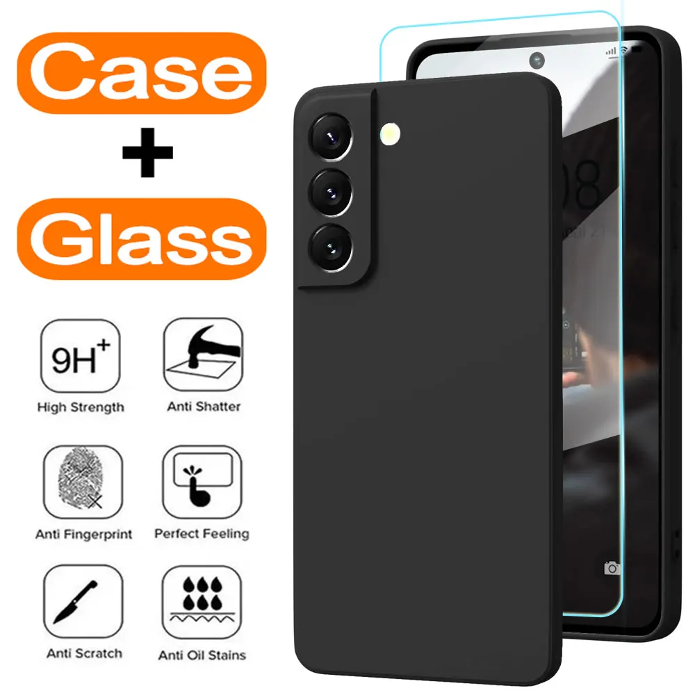 Premium Silicone Shockproof Phone Case with Tempered Glass