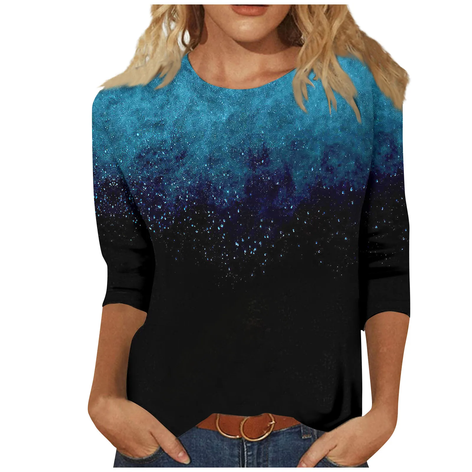 

3/4 Sleeve Shirt Women 2024 Cute Print Graphic Tees Blouses Casual Plus Size Womens Clothing Basic Tops Pullover Crop Top Mujer