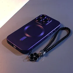 Luxury Matte Magnetic Wireless Charging Case with Strap - Soft TPU Cover - iPhone 12 Pro Max (Purple)