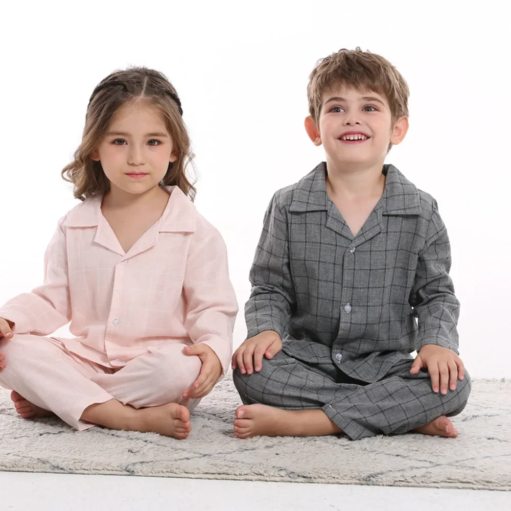 Children's Autumn Cotton Comfortable Long-sleeved Two-piece Sets Loung Ewear Pajamas for Boys&girls Bother and Sister Nightgown