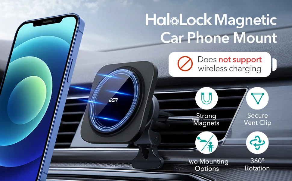 ESR HaloLock Magnetic Wireless Car Charger MagSafe compatible wireless charger with magnetic phone mounting for your car 12 Sa5bdda67253146f0a4c5c22fcca0b411a