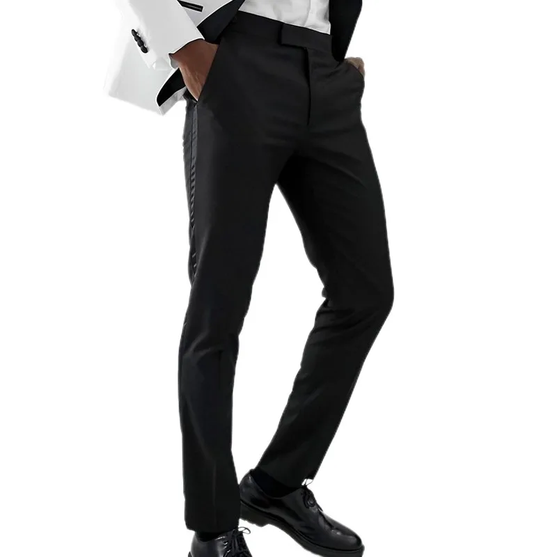 Black Men Pants with Side Satin Stripe 