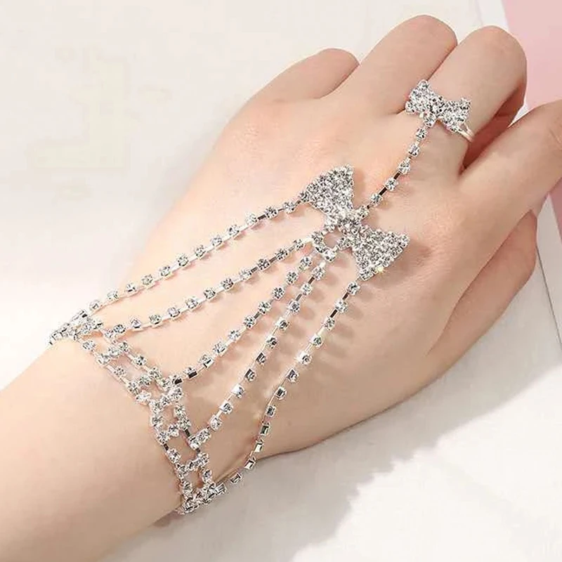 Simple Multilayer Tassel Slave Bracelet Silver Color Alloy Bangle Finger Chain Harness Hand Chain Jewelry Accessories