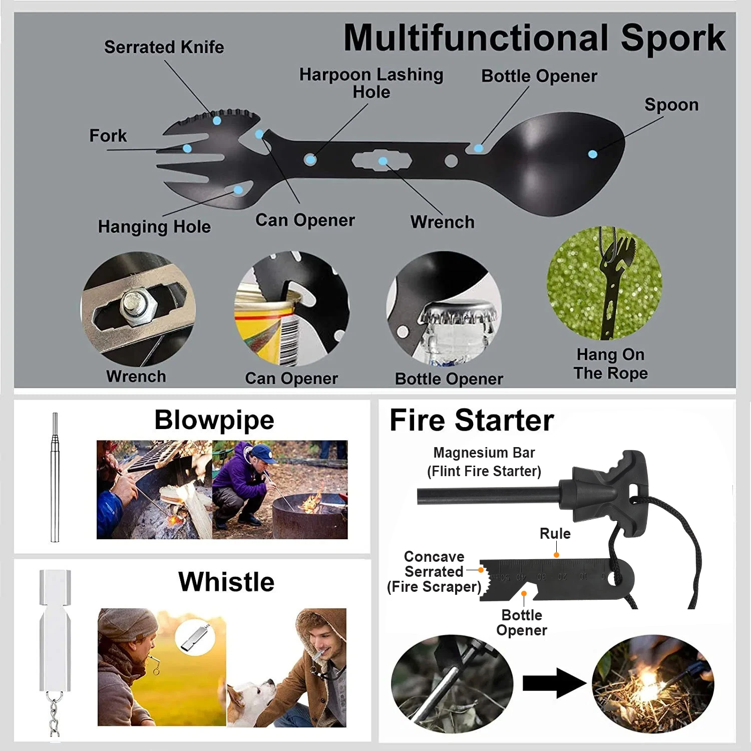 Mini Portable Survival Kit Outdoor Survival Tools for Adventure Casual Camping Tours and Hiking Packaged in Bag 5