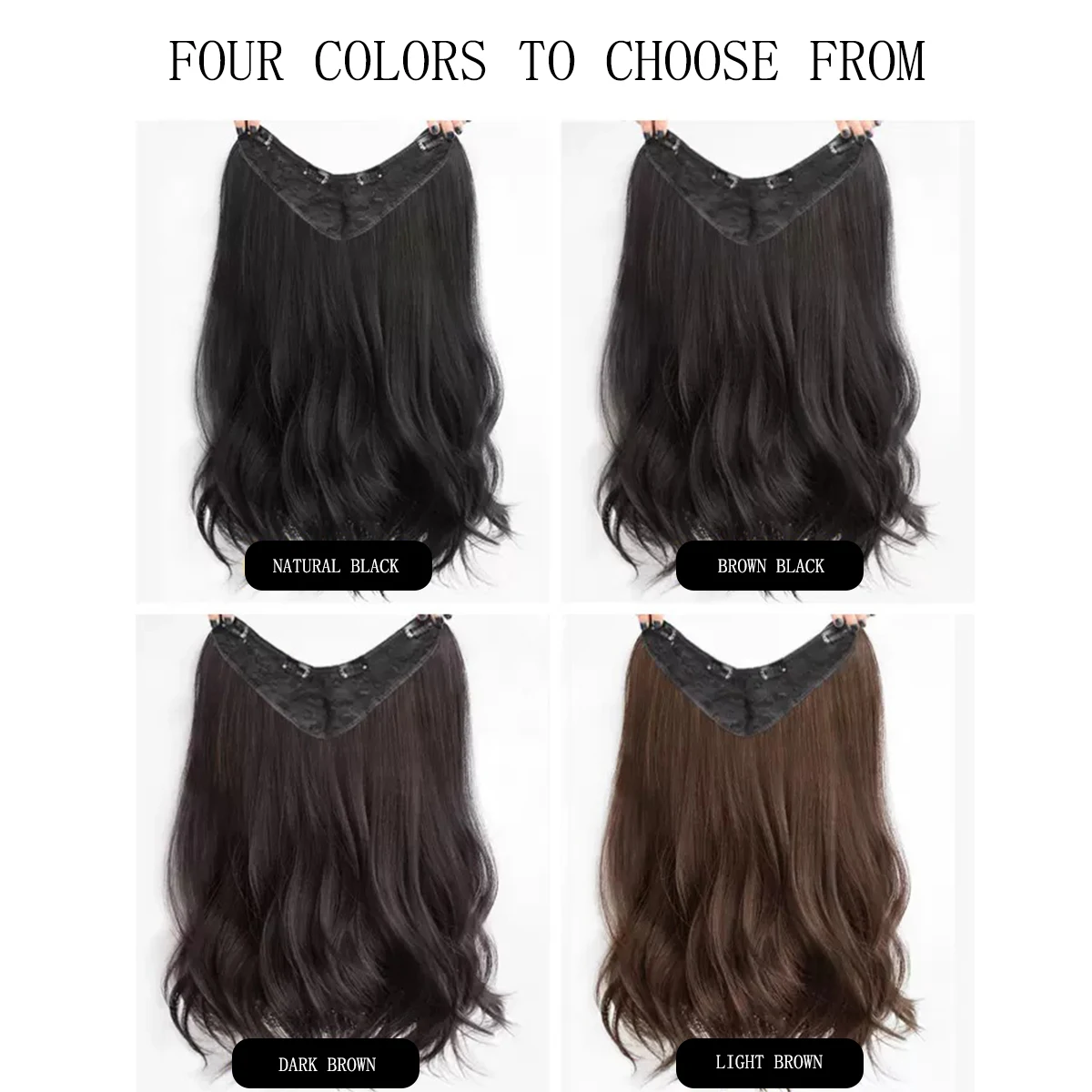 Synthetic wig women's long curly hair one piece seamless invisible hair extension piece V-shaped large wave curly hair wig piece