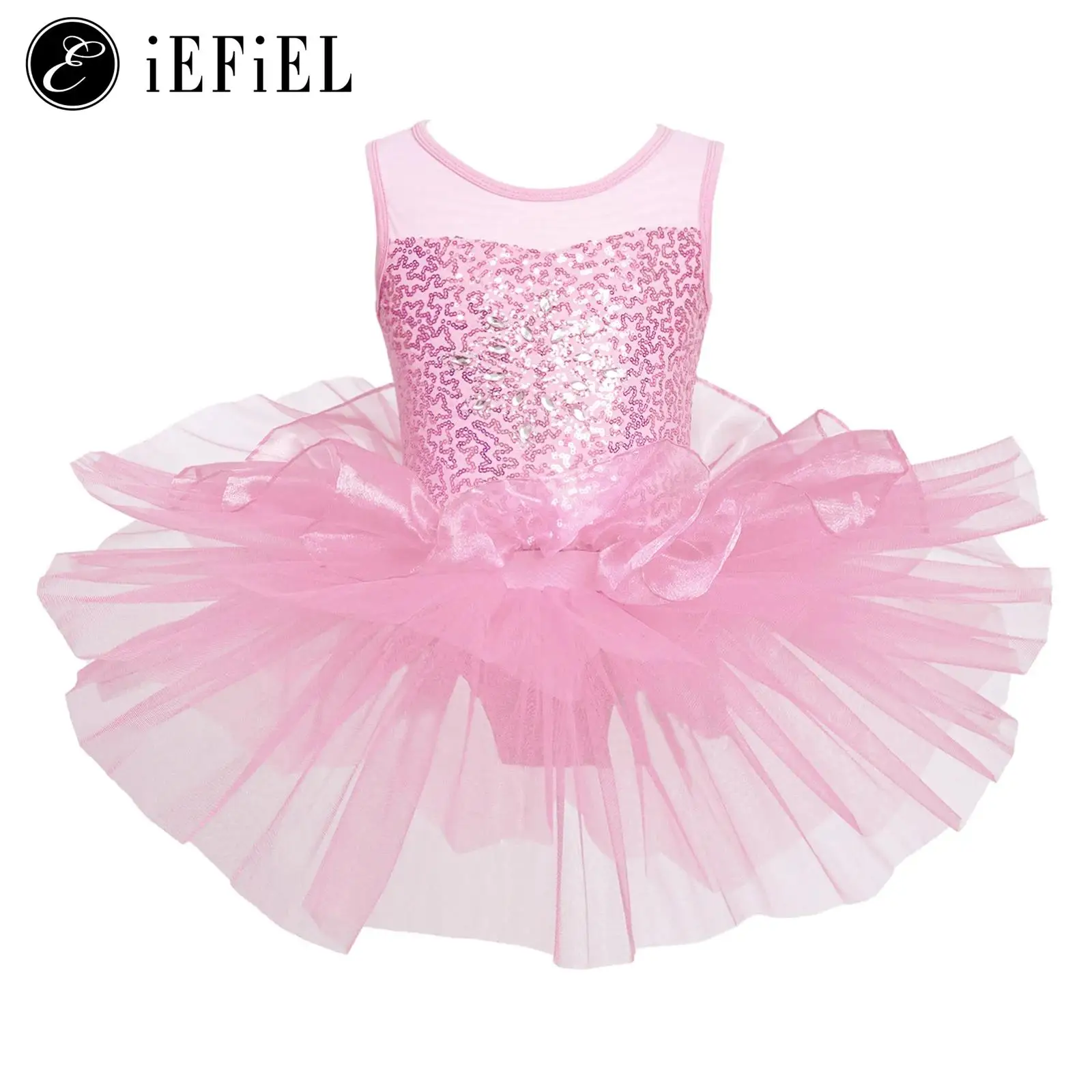 

Kids Girls Lyrical Glitter Sequins Ballet Dance Tutu Dress Gymnastics Competition Skirted Leotard Ballerina Dancewear Costume