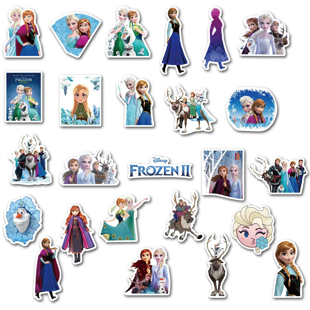 10/30/50pcs Disney Cute Anime Frozen Cartoon Stickers Elsa Princess Graffiti Decal Laptop Skateboard Waterproof Sticker Kids Toy