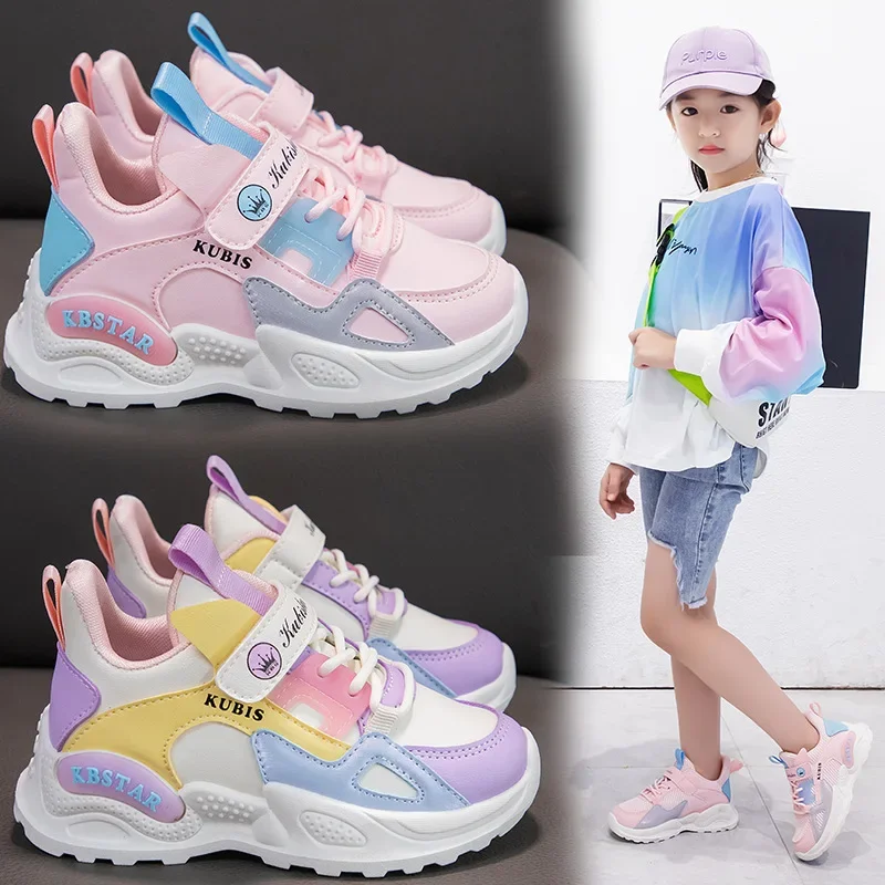 

Kids Spring Sneakers Girls School Casual Shoes Outdoor Breathable Running Shoes Light Soft Tenis Pink Non-slip Children Shoes