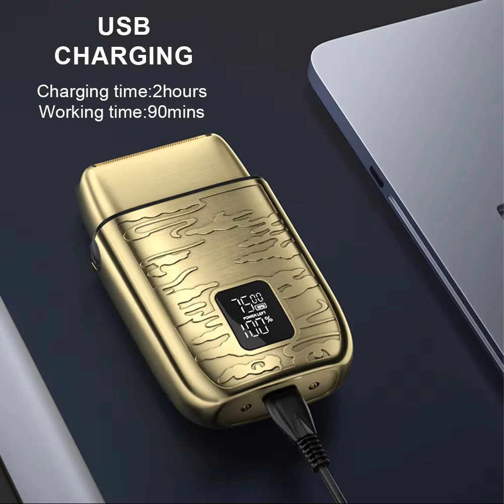 남성용 전기 금속 면도기 2 블레이드 전문 클로즈 헤드 LED 디스플레이 조정 가능한 속도 USB 전기 면도기 헤어 클리퍼 LK2010
