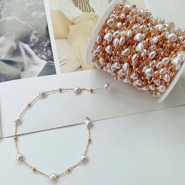 1meter 6mm Imitation Pearls Copper Chains Imitation Pearl Crystal Beaded  Necklace Bracelet Supplies for DIY Jewelry Making