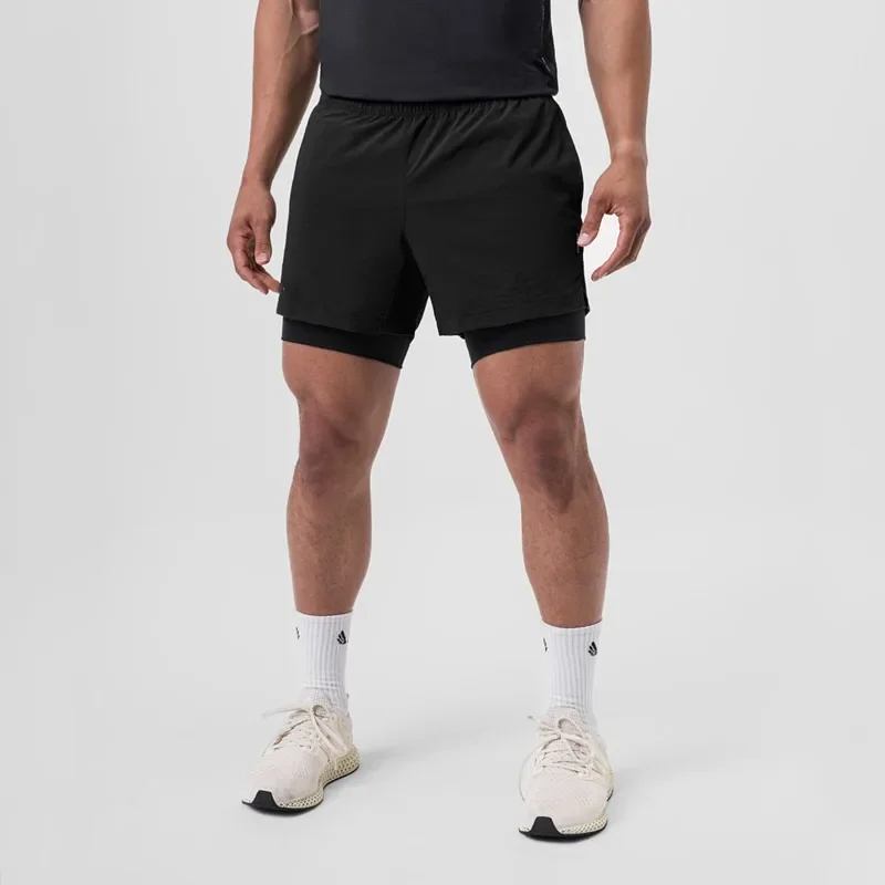 Men's Fitness Running Shorts Casual Slimming Sport Pants Double Layer Four-Sided Elasticity Summer Cross-Border