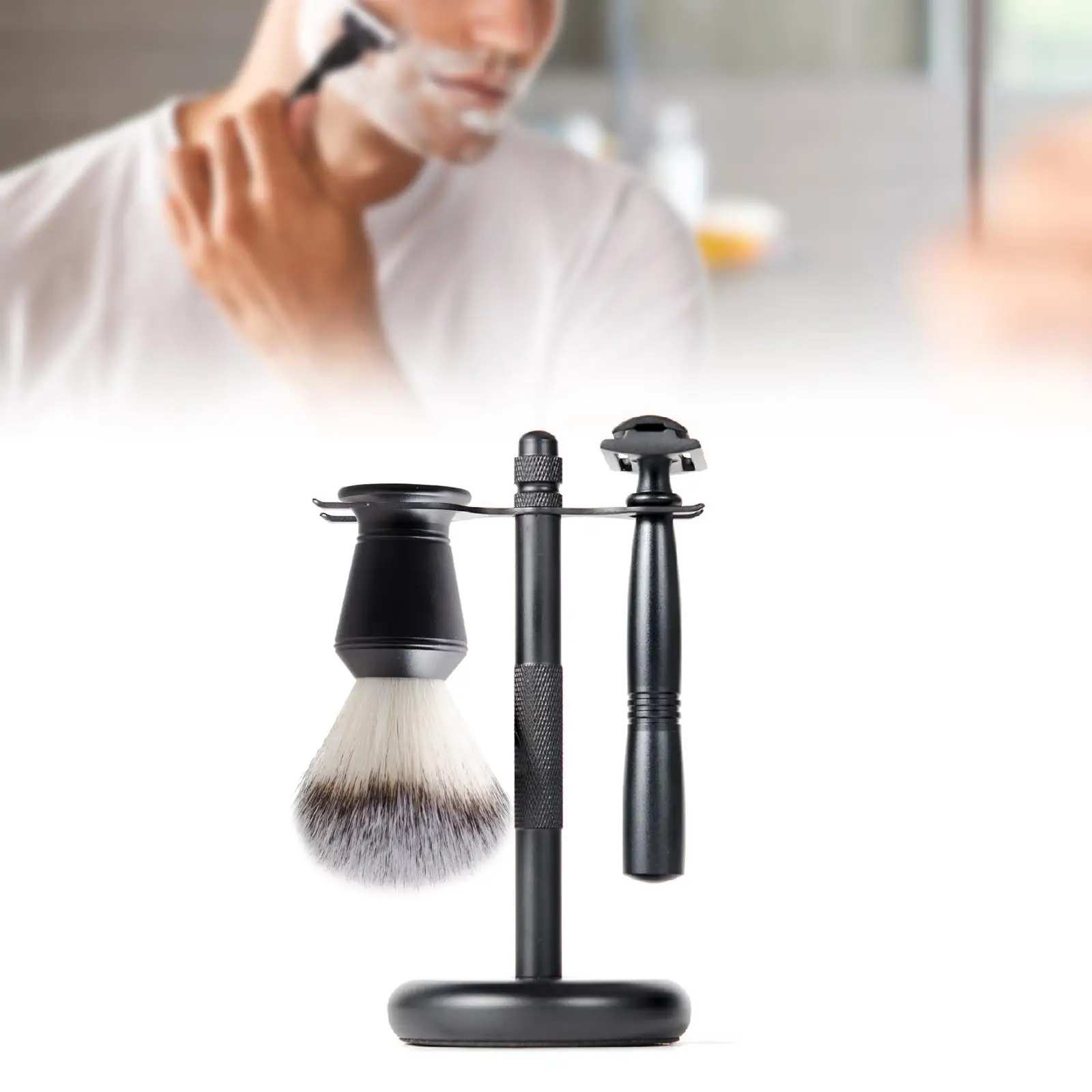 3Pcs Mens Shaving Set Black Double Edge Razor Shaving Brush Stand Kit Razor+ Stand Holder + Shaving Brush Luxury Gift Set