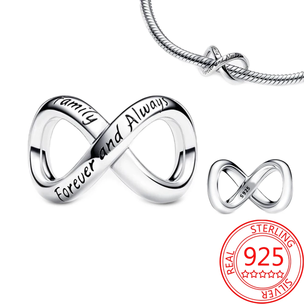 

Elegant 925 Sterling Silver Forever & Always Infinity Charm Fit Pandora Bracelet Women's Wedding DIYJewelry Accessories