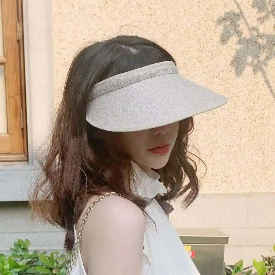 Summer Women Sun Hat Large Brim Empty Top Sunscreen Caps For Ladies Outdoor UV Protection Visor Cap_voghion.com