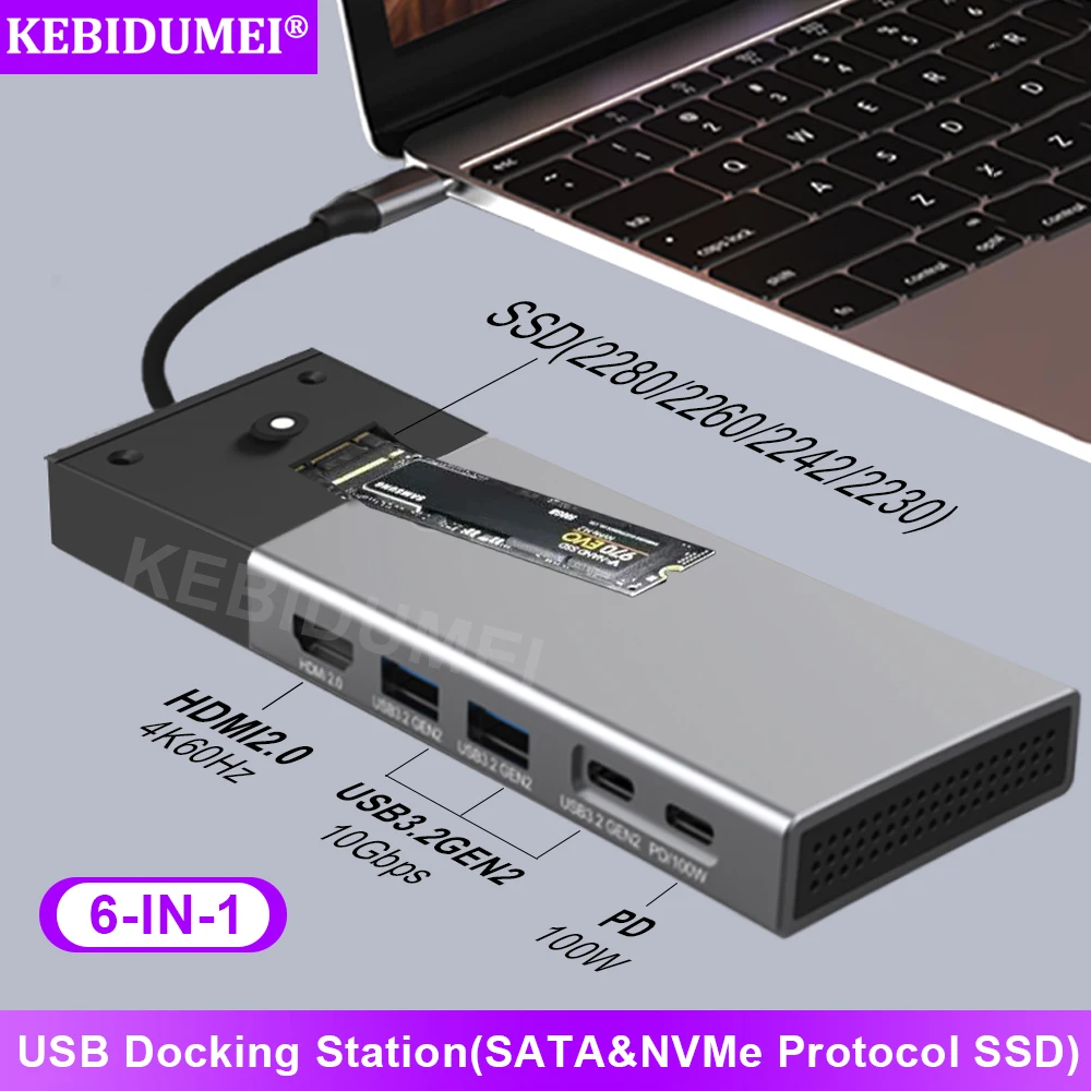 

USB-концентратор 6 в 1 с поддержкой NVME и SATA, 4K, 60 Гц