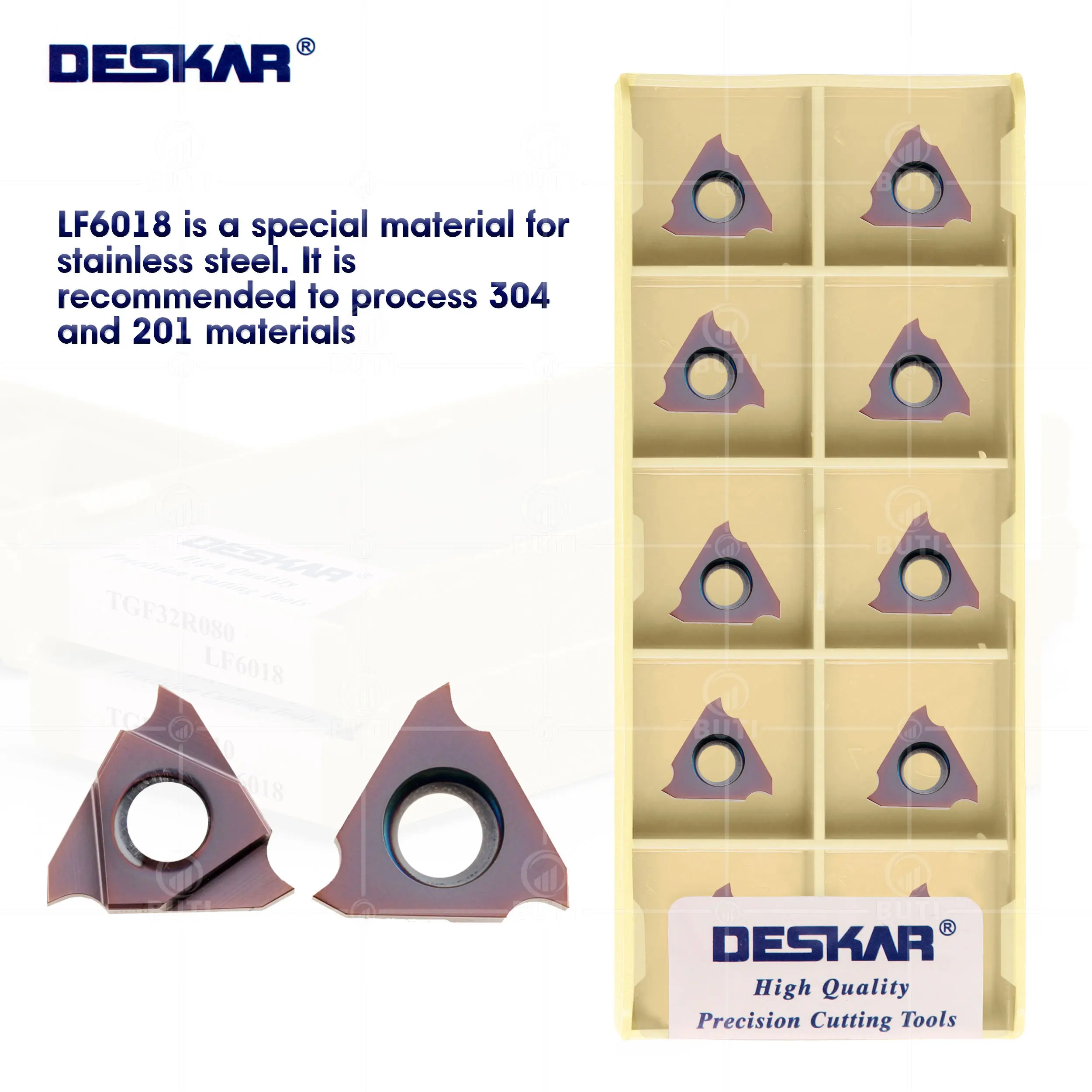 

DESKAR 100% оригинальный токарный станок с ЧПУ, твердосплавные вставки TGF32R TGF32L LF6018 для треугольной формы из нержавеющей стали, полезная канавочная пластина