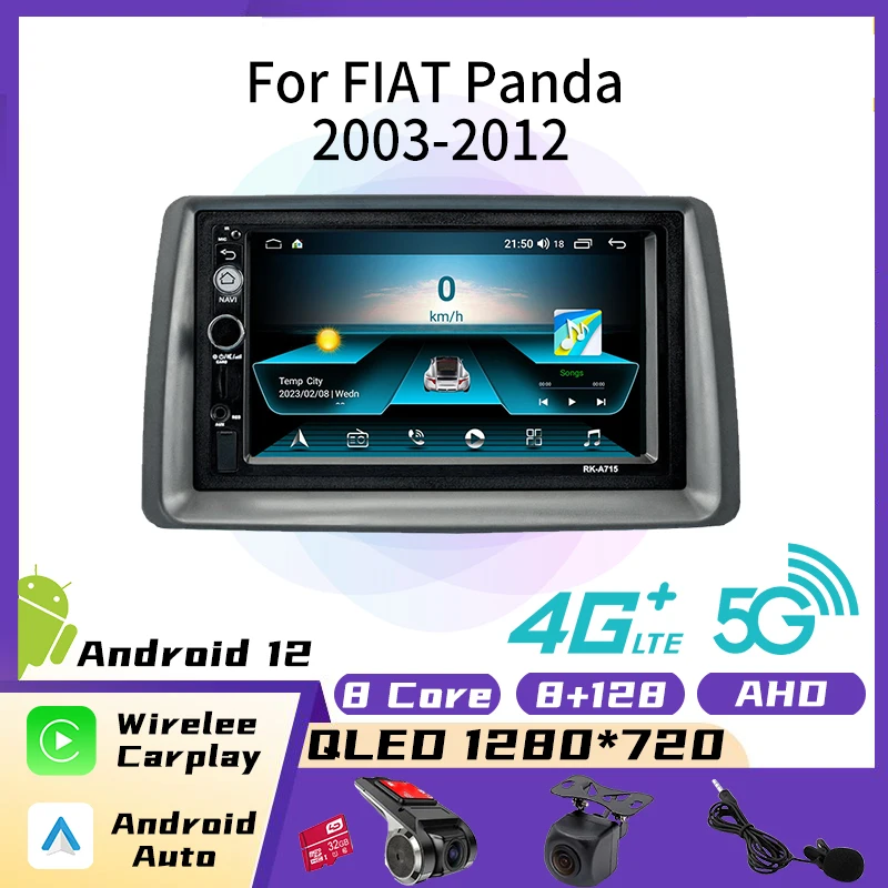 2 Din Autoradio Android Per Fiat Panda 2003-2012 Stereo Wifi Lettore Multimediale Unità Principale Navigazione Autoradio Carplay Auto 4G