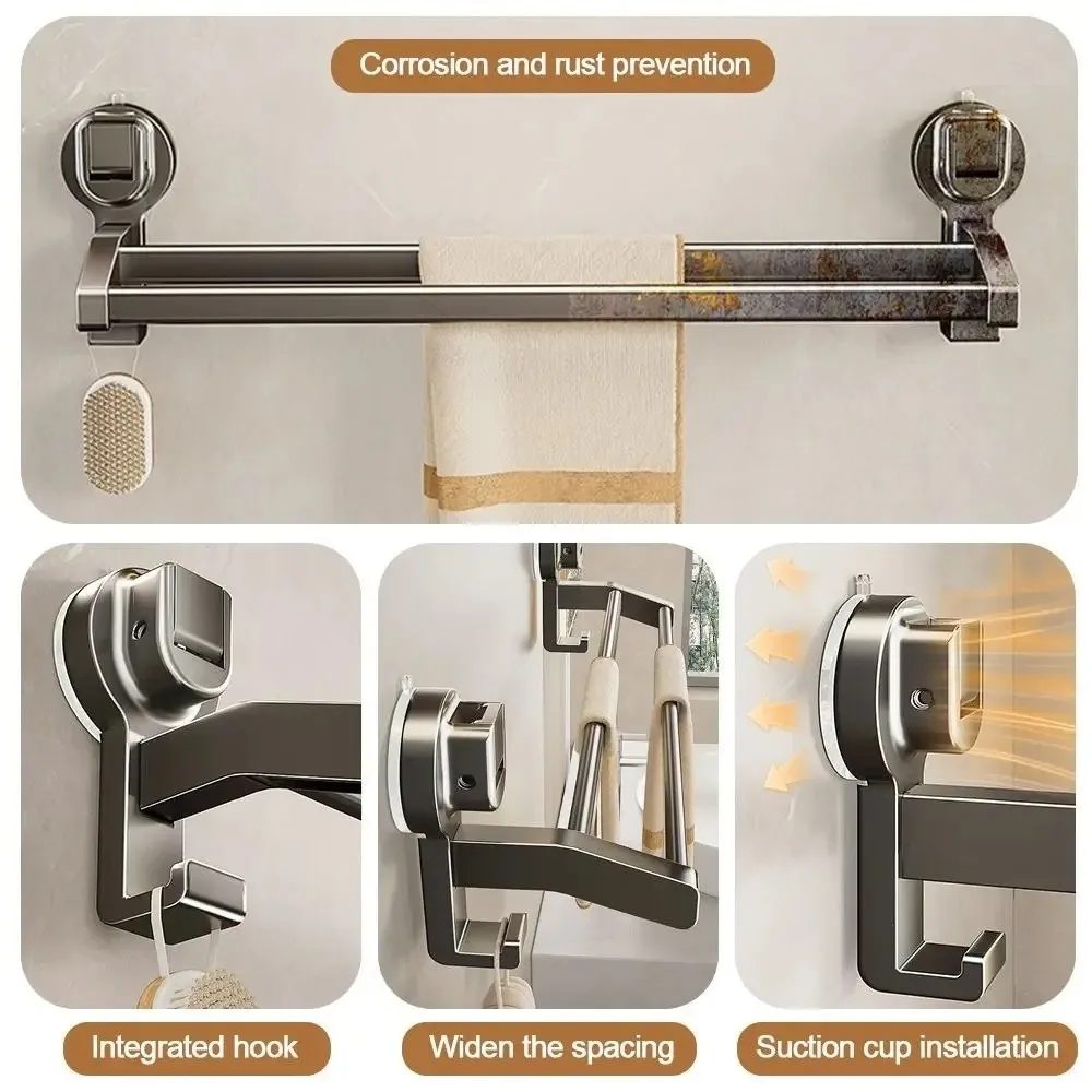 30/40/50CM Aluminum Towel Rack Grey with Hook Suction Cup Towel Rack Strong Load-bearing Anti-Fall Bathroom Organizer Kitchen