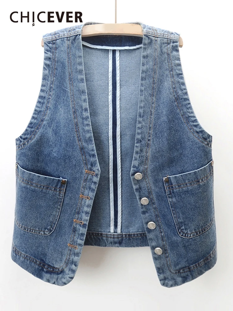 Sleeveless Single Breasted V-Neck Denim Vest