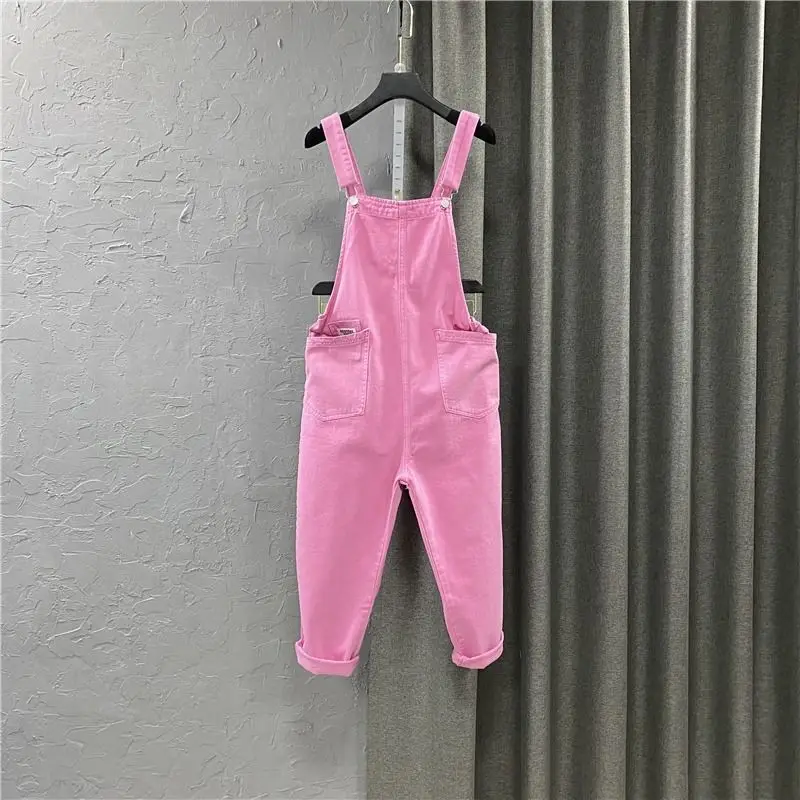 

2023 Spring Autumn New Korean Streetwear Denim Jumpsuit Women Loose Jumpsuits Sleeveless Casual Fashion Pink Jeans Overalls Q491