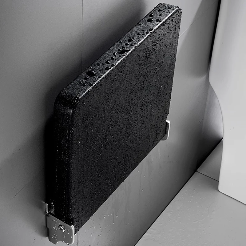 Bathroom Wall-mounted Shower Seats Non-slip Bath Chair Light Luxury Foldable Soft Stool Black Shower Seat Home Porch Shoe Stool 2