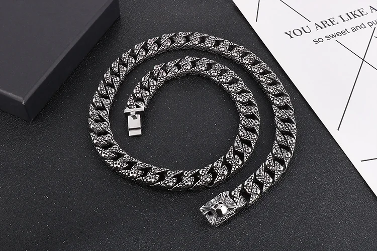 HAOYI 16mm Männer Hip-hop Kubanischen Kette Halskette Gepflastert Ku Schädel Kette Link 316L Edelstahl Jungen Schmuck retro – Detail 4