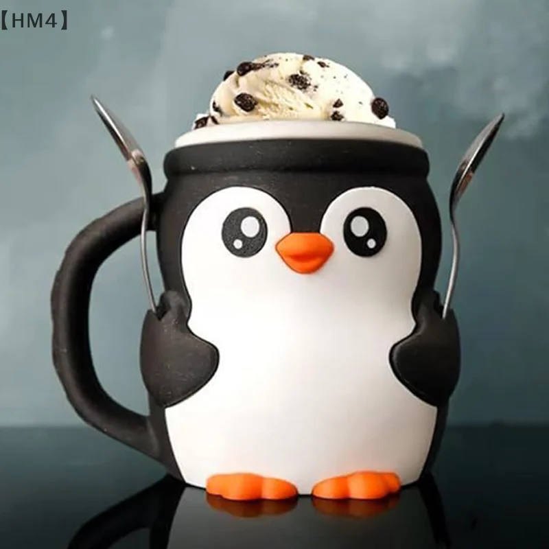 Cute Penguin Ice Cream Pint Holder 3D Printing Ice Cream Pint Containers With Antifreeze Handle Spoons Beer Can Cup Sleeve ice cream sleeve