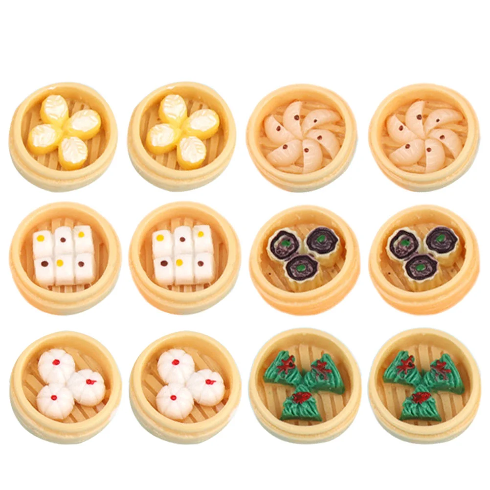 

12Pcs Miniature Steaming Food Mini Steaming Bun Steamer Ornament Model Toys