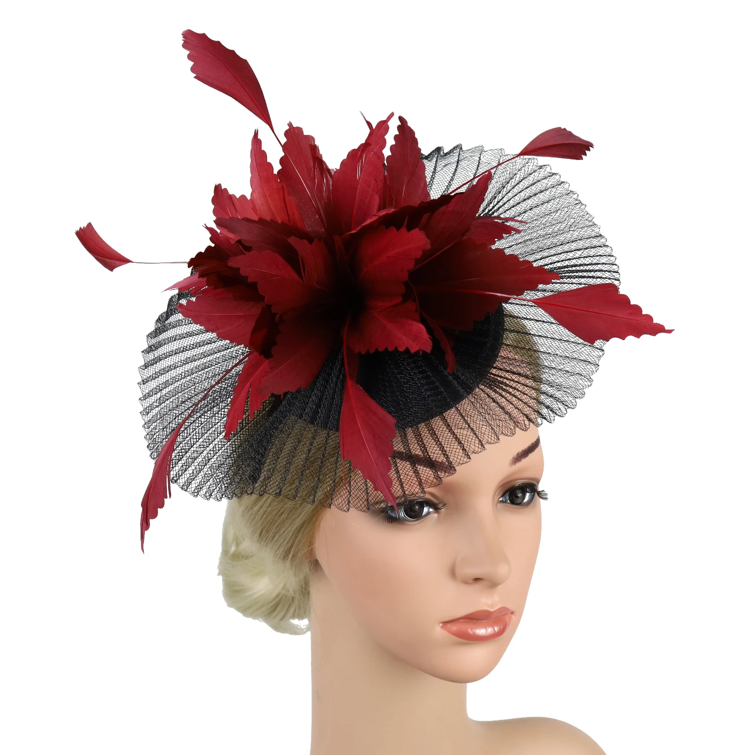 Feather Headdress Bridal Net Veil Ceremonial Fascinator Hat Horse