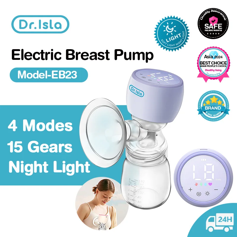 Dr.isla Portable Electric Breast Pump with Night light Milk Puller for Breastfeeding Low Noise with 180ml Milk Bottle BPA-Free electric breast pump