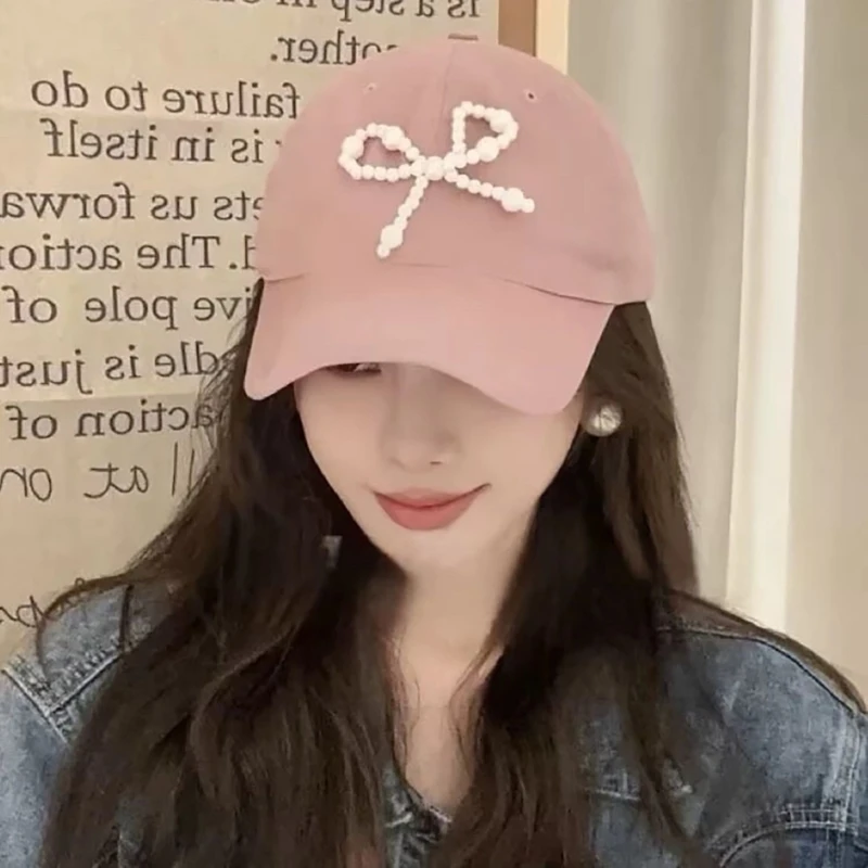 

Повседневная спортивная шапка с жемчугом. Нежная бейсболка с жемчужным бантом. Регулируемые шапки для папы для путешествий, и