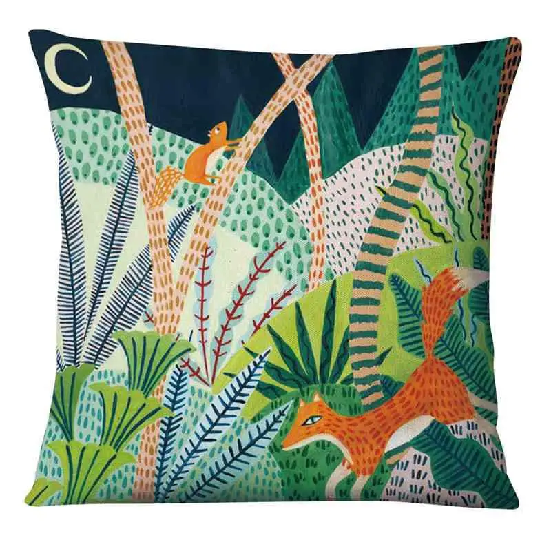 Cute Sloth In Green Tropical Botanical Leaves Art Painting Print Pillowcase Jungles Praying Mantis Cushion Decorative Pillow floor cushions Cushions