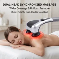 Dual-Head Handheld Electric Massager with Infrared Heat, Strong Vibration, Stepless Speed Control, Replaceable Massage Heads, 2
