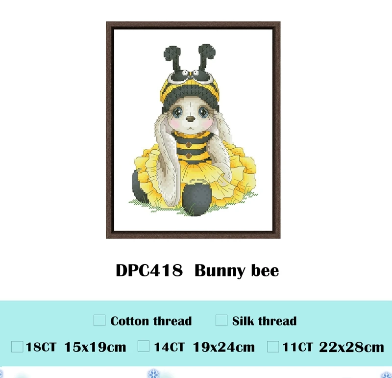 Whimsical Bunny and Poppies Cross Stitch Kit for Beginners - Cartoon Pattern with White Cotton Fabric and Thread